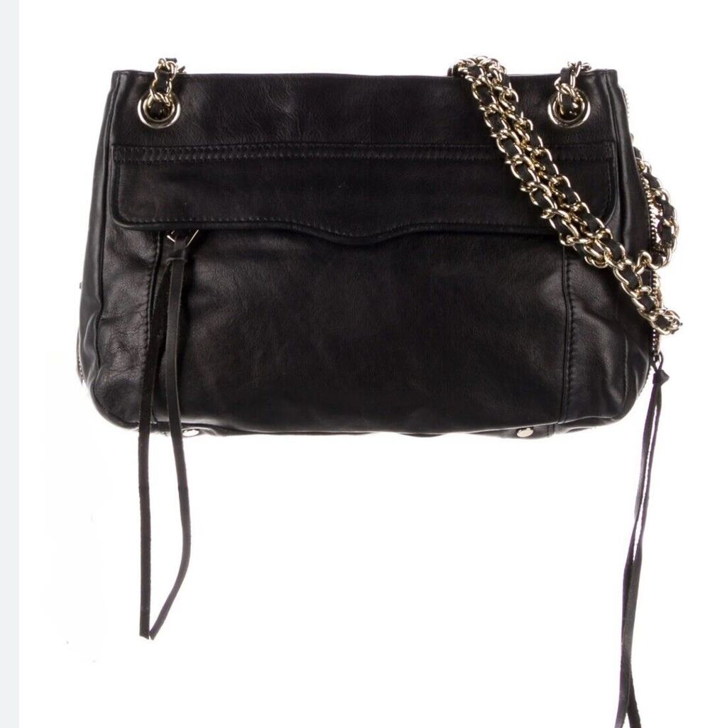 Rebecca Minkoff Black Leather Shoulder Bag Purse with Gold Hardware Chain Strap